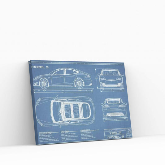 Tesla Model S (2016-2020) | Blueprint Canvas Wall Art - Y Canvas