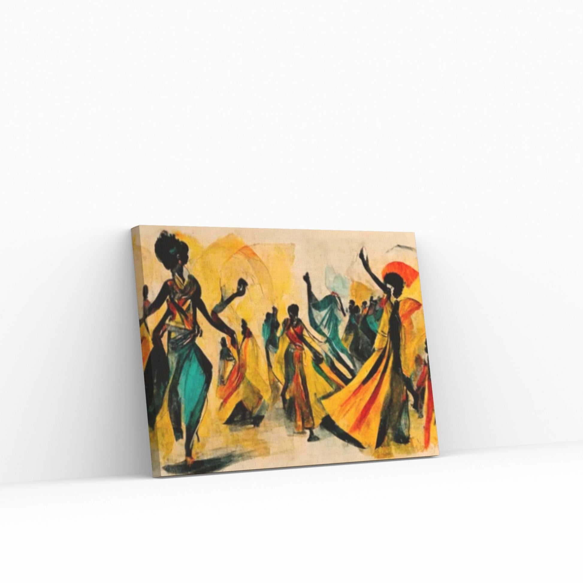 Modern African Canvas Wall Art - Colorful and Abstract Dancing People - Y Canvas