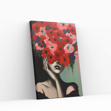 Woman Portrait Flower Head Canvas Wall Art - Y Canvas