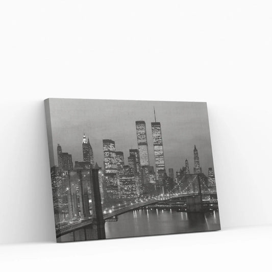 1980s New York City Lower Manhattan Skyline Brooklyn Bridge World Trade Center Canvas Wall Art - Y Canvas