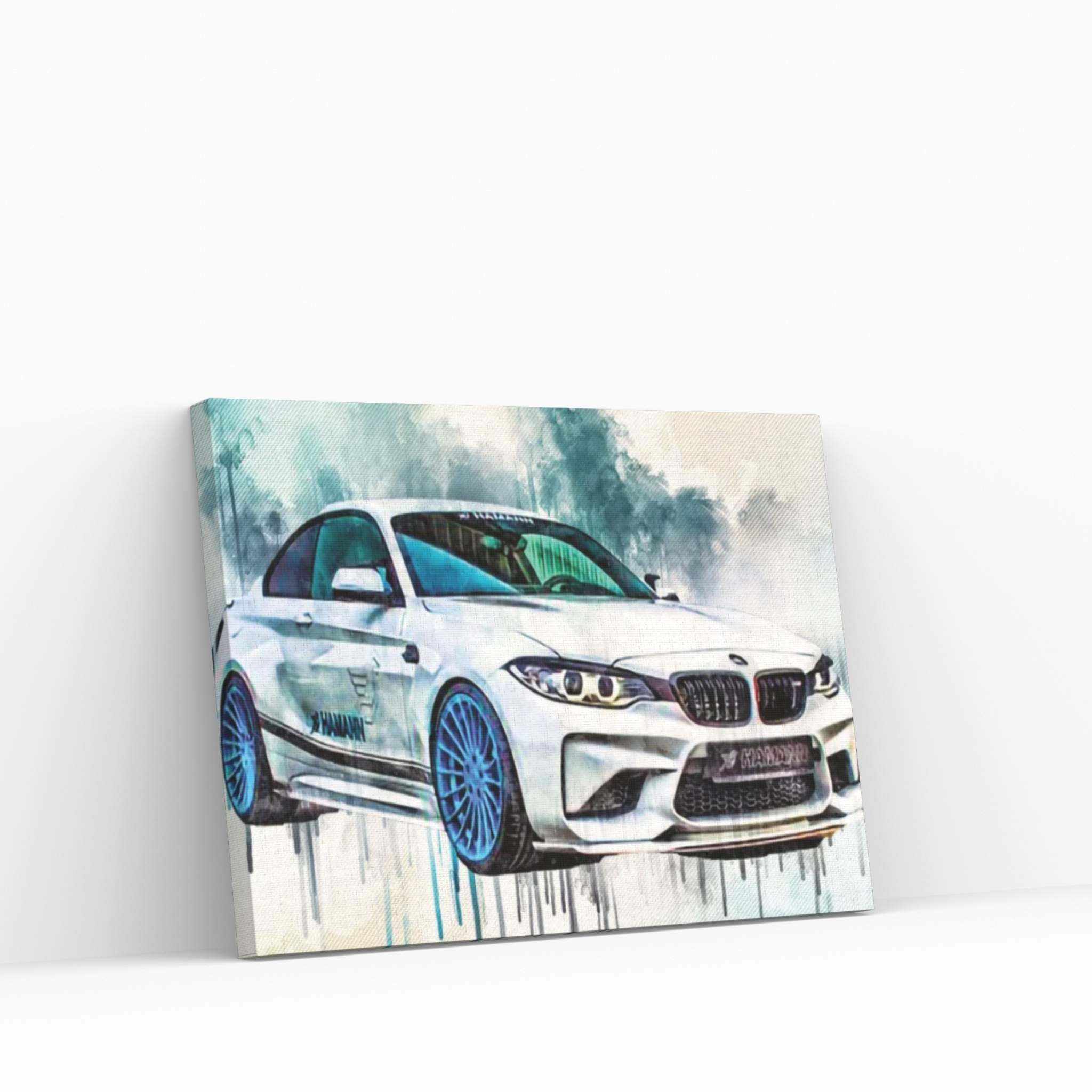 Bmw M2 Hamann 2018 White Sports Tuning M2 Blue Wheels Front View Exterior Canvas Wall Art - Y Canvas