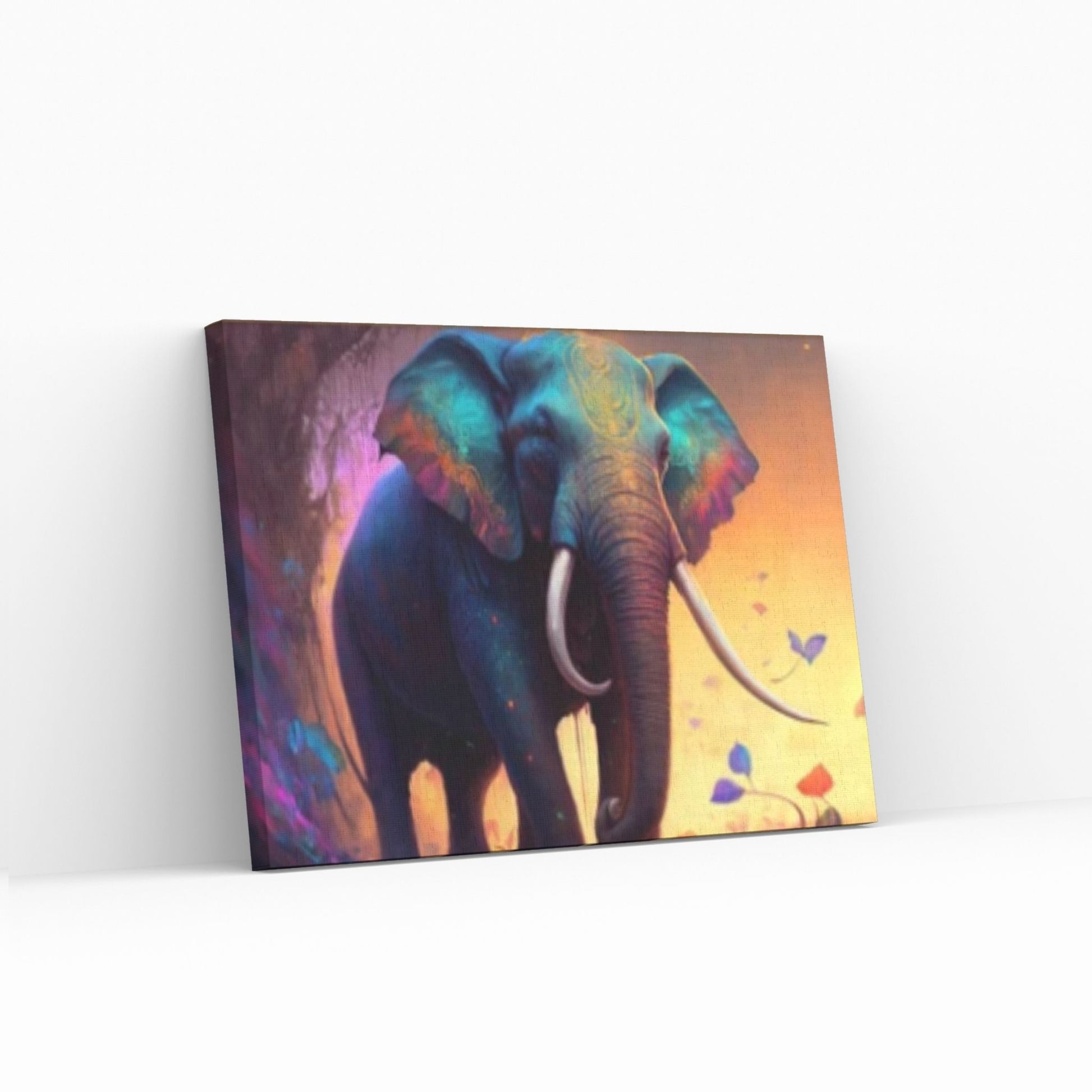 Abstract Animal Elephant Canvas Wall Art, Geometric Pop Art Portrait Illustration - Y Canvas