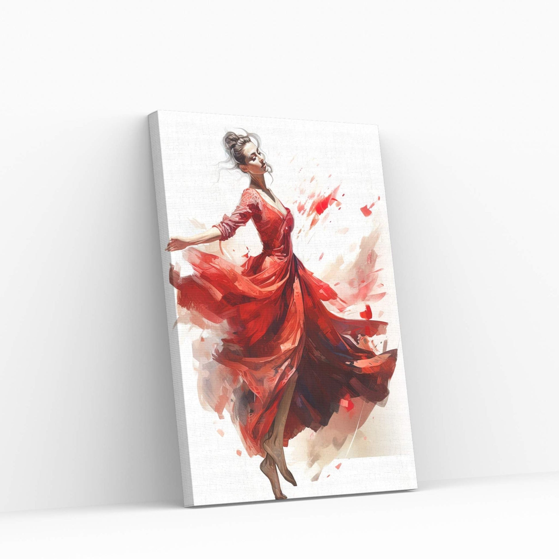 Ballerina Dancer Woman in Red Dress Canvas Art Wall Decor - Y Canvas