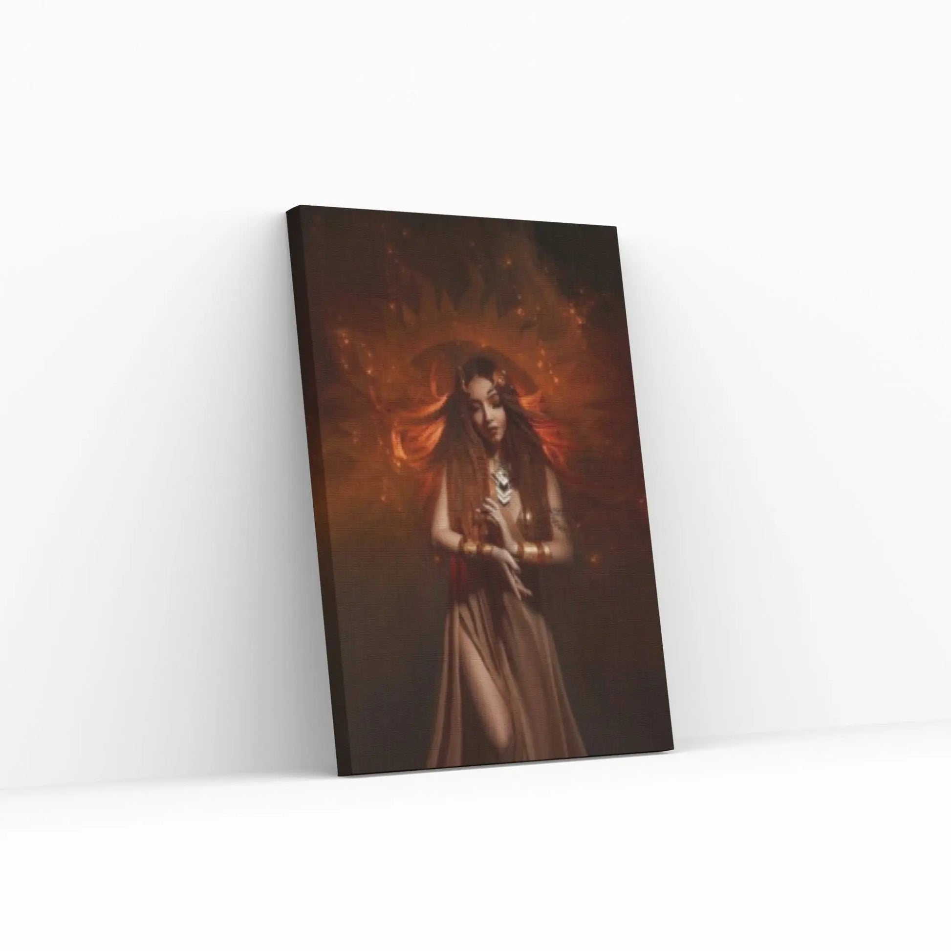 Beautiful Sexy Woman Print Canvas Wall Art , red-haired girl - a priestess of the sun. Dress and jewelry in ethnic style - Y Canvas