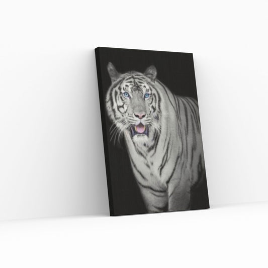 African Lion Canvas Wall Art, Black and white blue eyes lion Canvas Print - Y Canvas