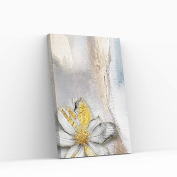 White Flower with Gold Detail Modern Abstract Canvas Wall Art - Y Canvas