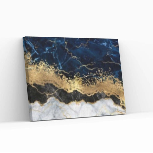 Abstract Navy Blue, White and Gold Marble Canvas Print, Modern Canvas Wall Art, Stone Art Print - Y Canvas