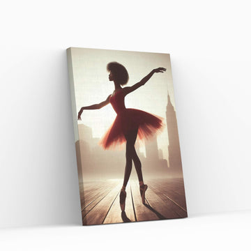 African Black Woman Ballerina in Red Dress Canvas Wall Art Home Decor - Y Canvas