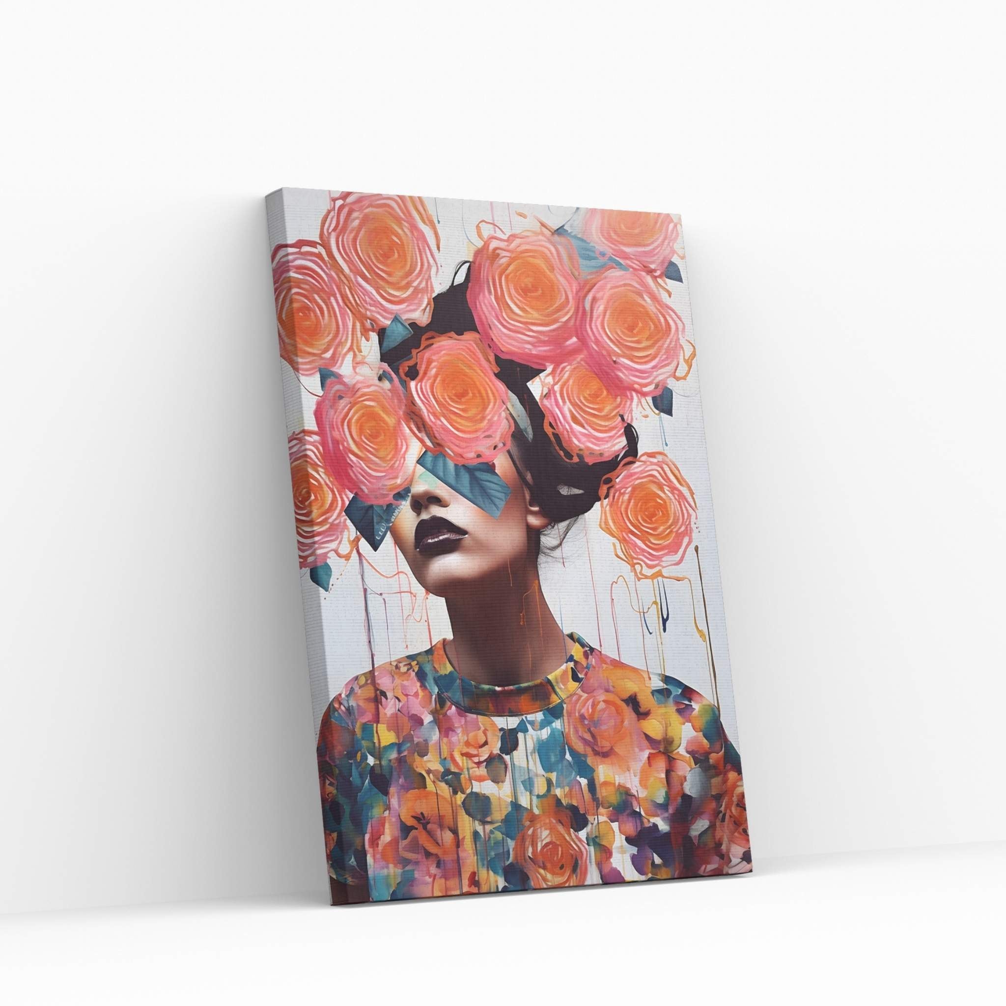 Woman Portrait Flower Head Canvas Wall Art - Y Canvas