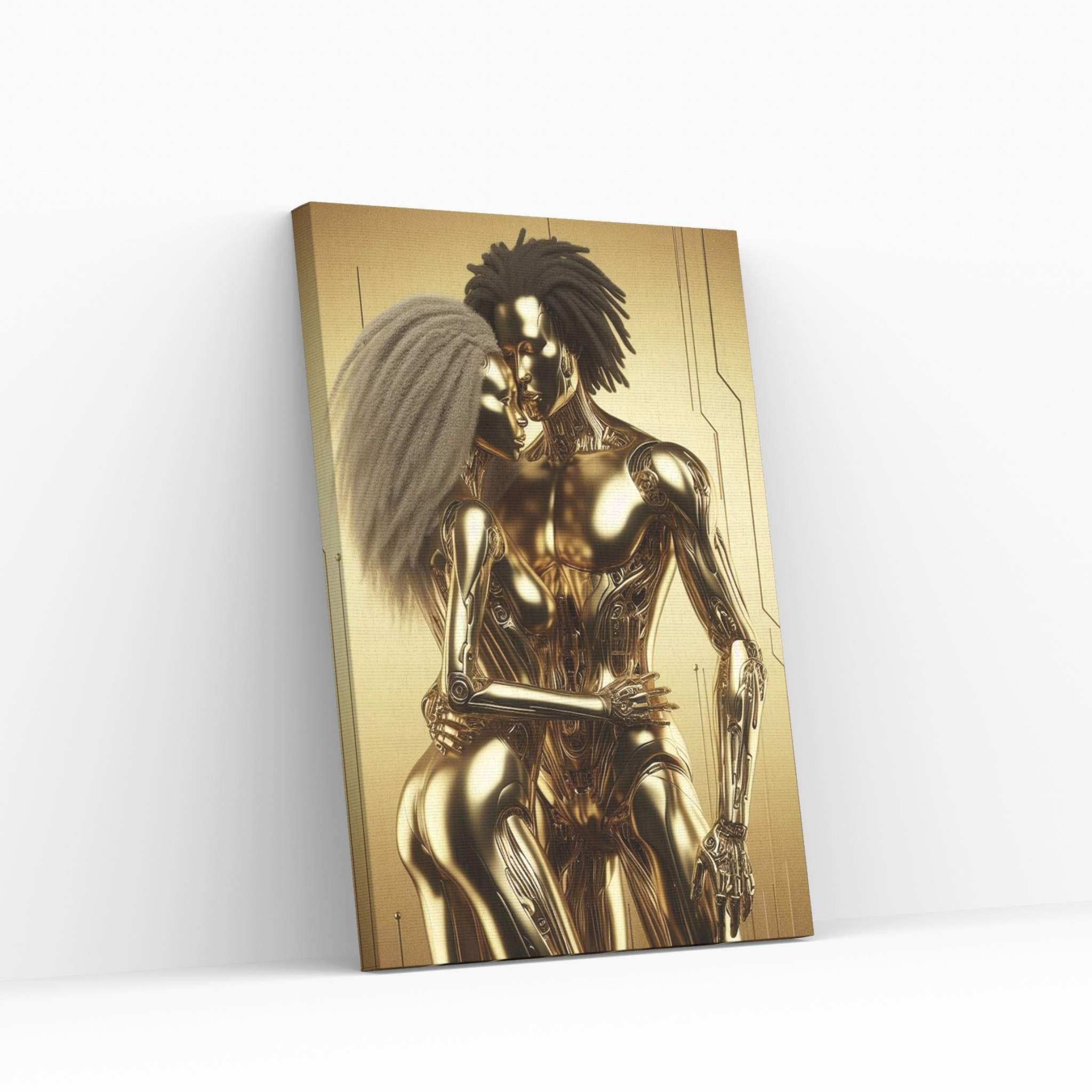 Metalic Gold Love Couple Canvas Wall Art - Y Canvas