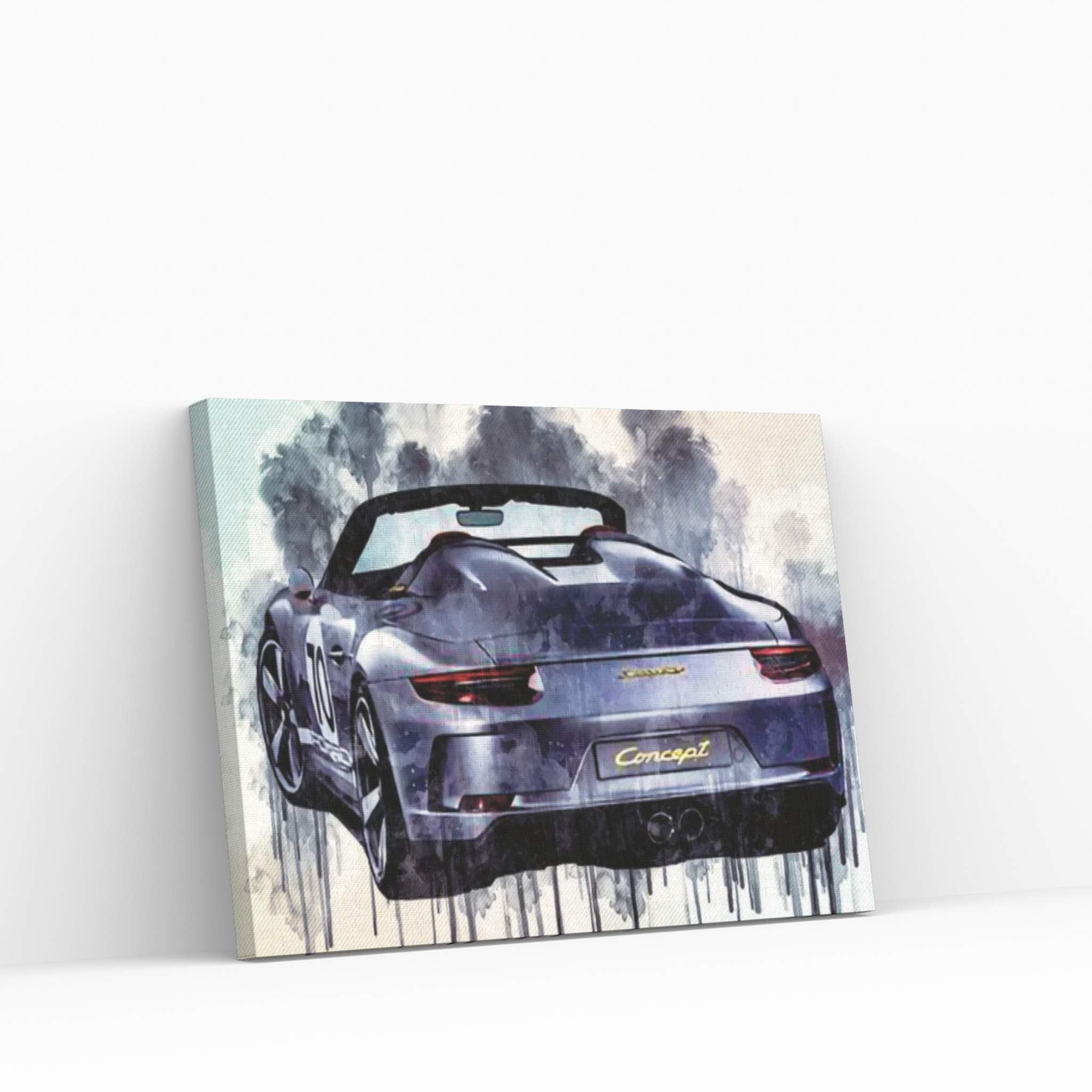 Porsche 911 Speedster Concept 2018 Silver Convertible Rear View Race Car German Sports Canvas Wall Art - Y Canvas