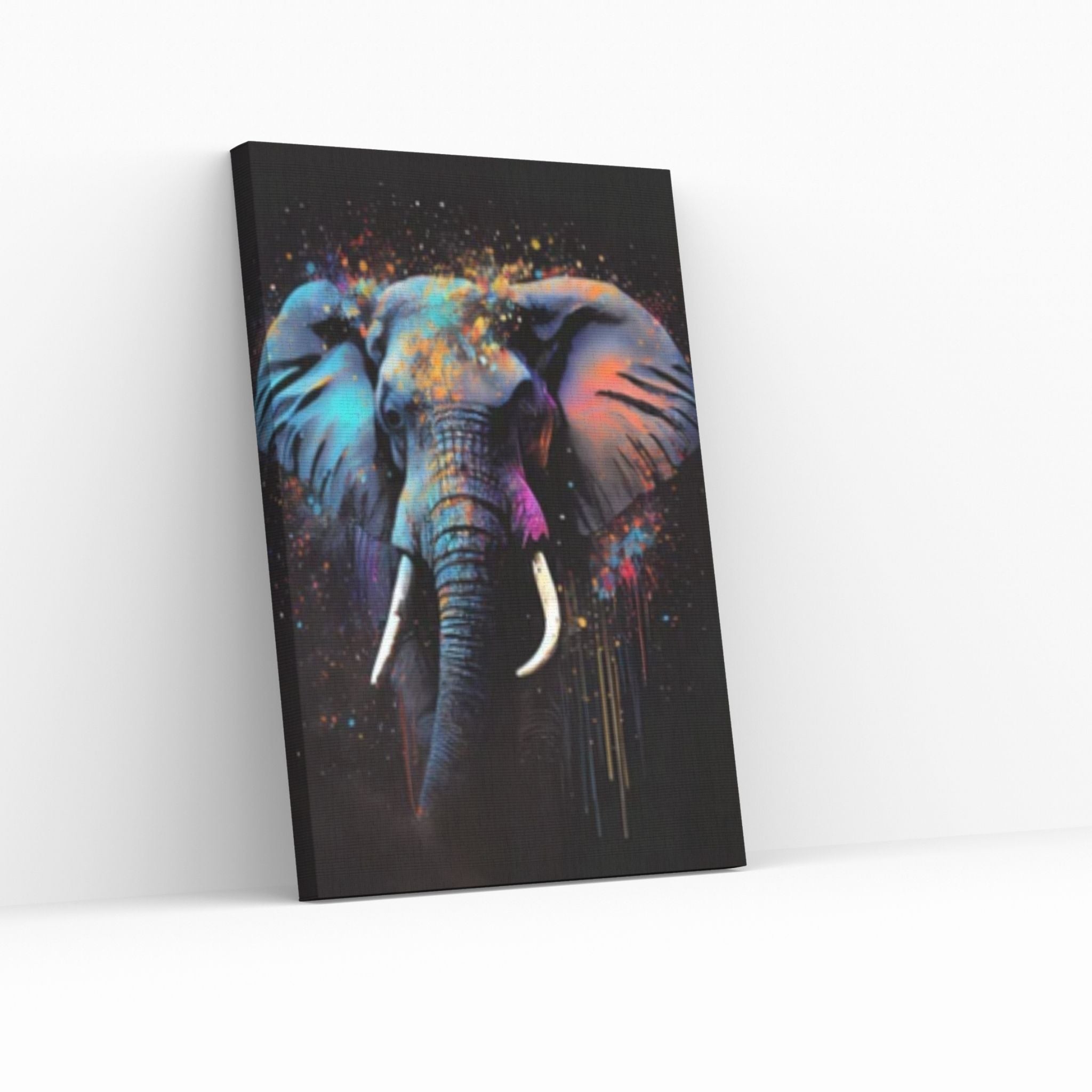 Abstract Animal Elephant Canvas Wall Art, Geometric Pop Art Portrait Illustration - Y Canvas