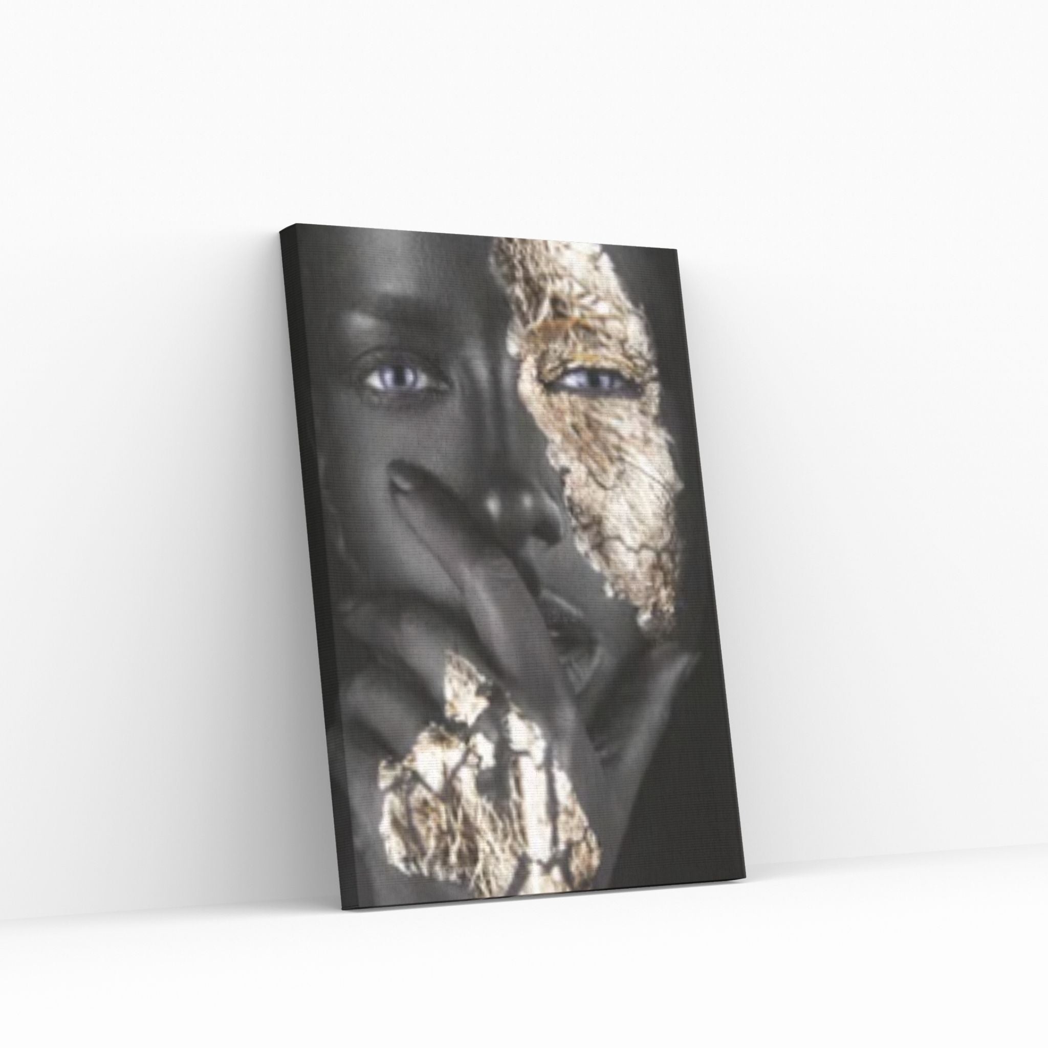 African Art Wall Decor, African Woman Makeup Wall Art, Abstract Canvas Art, Modern Gold Lips Wall Art - Y Canvas