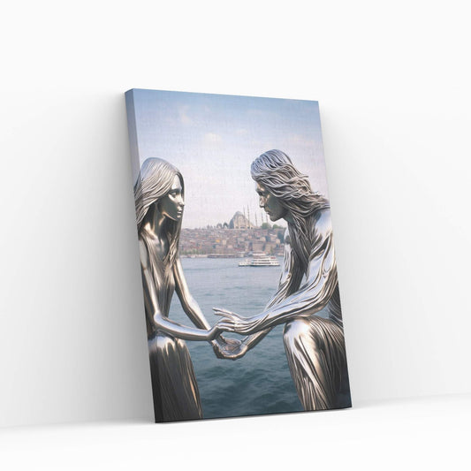 İstanbul Metalic Love Couple Canvas Wall Art - Y Canvas