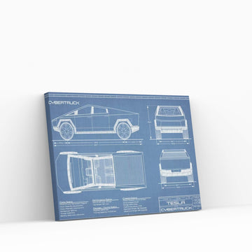 Tesla Cybertruck (2020-2022) Blueprint Canvas Wall Art - Y Canvas