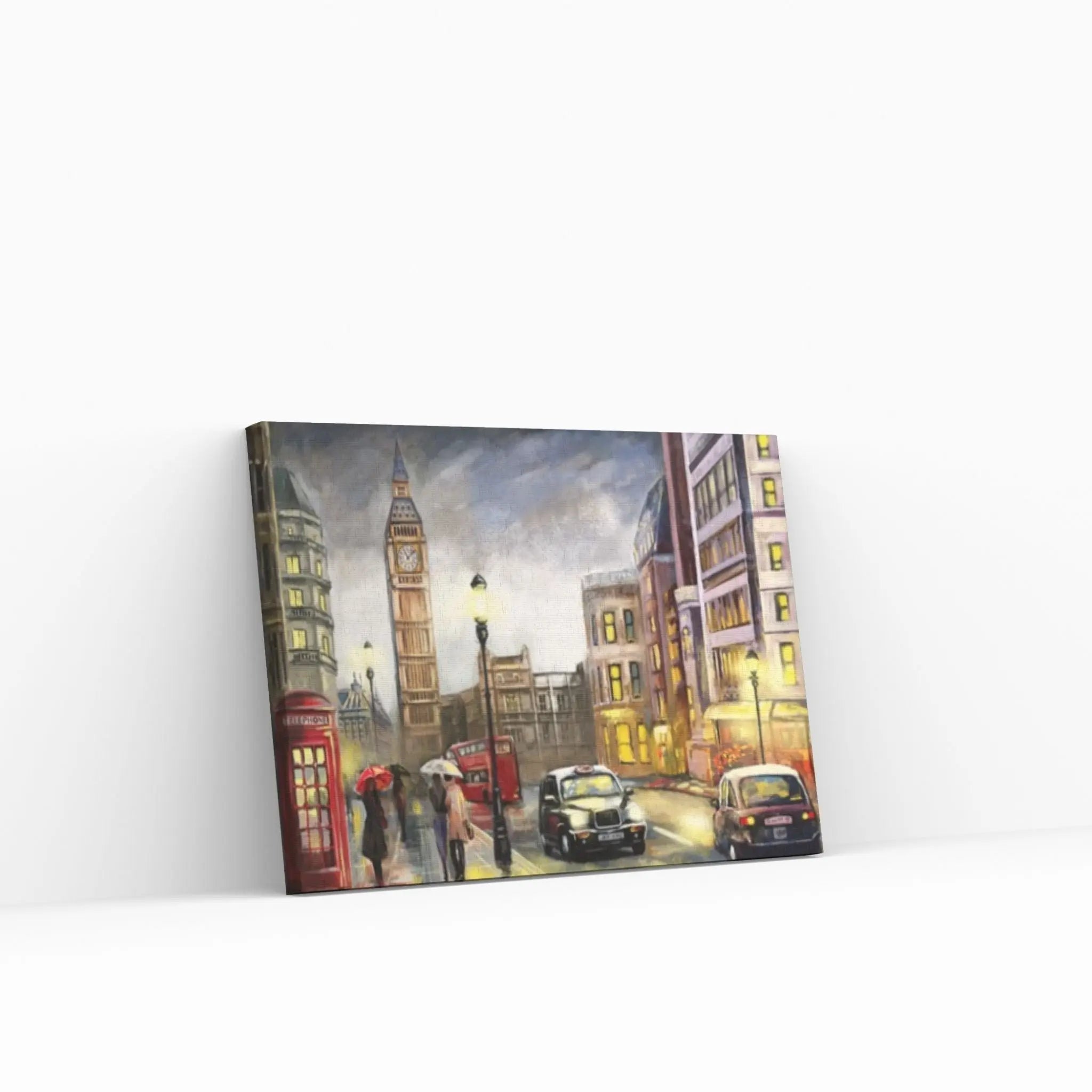 Romantic England London Couple Red Umbrella Canvas Wall Art, London Oil Effect Canvas Art - Y Canvas