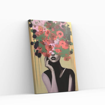 Woman Portrait Flower Head Canvas Wall Art - Y Canvas