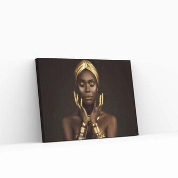 Gold African Woman, Praying Woman, African Wall Art, Gold Print, Gold Lip Woman Canvas - Y Canvas