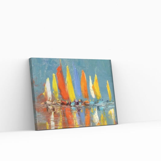 Large Sailboat Party Print Painting On Canvas Colorful Living Room Wall Art, sailboat painting - Y Canvas