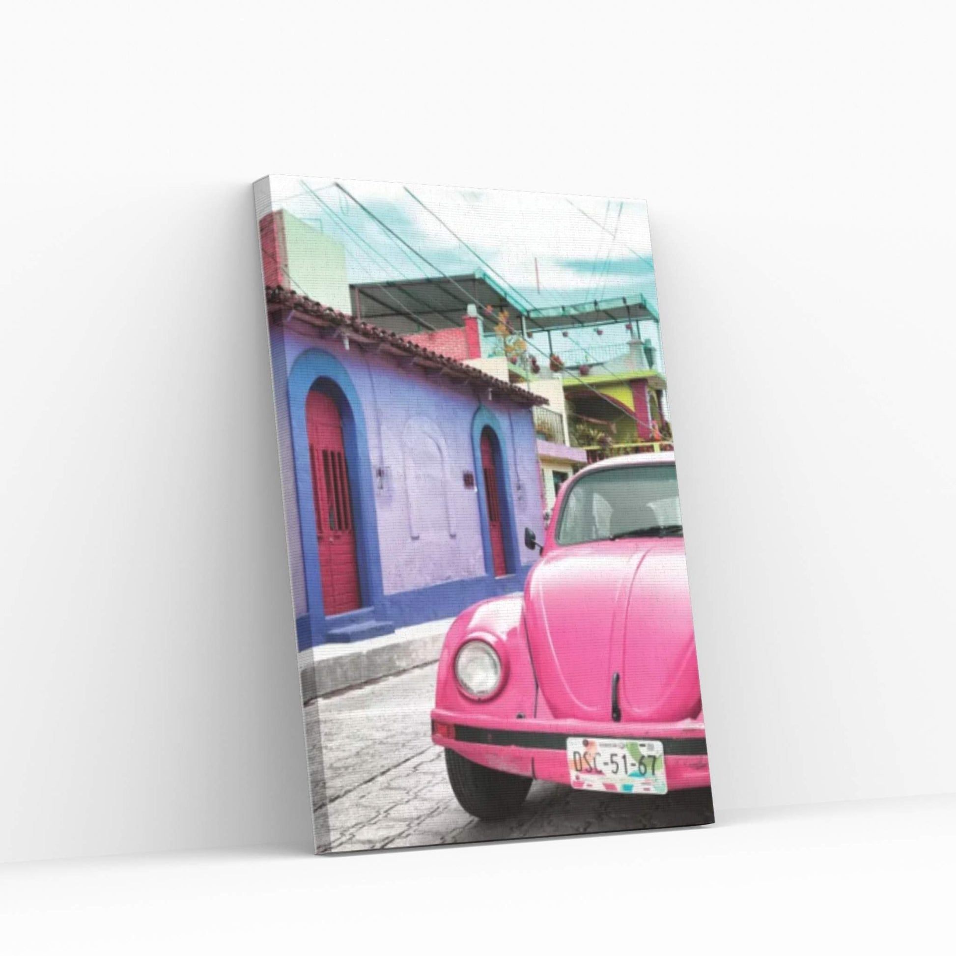 Pink VW Beetle Car Canvas Wall Art - Y Canvas