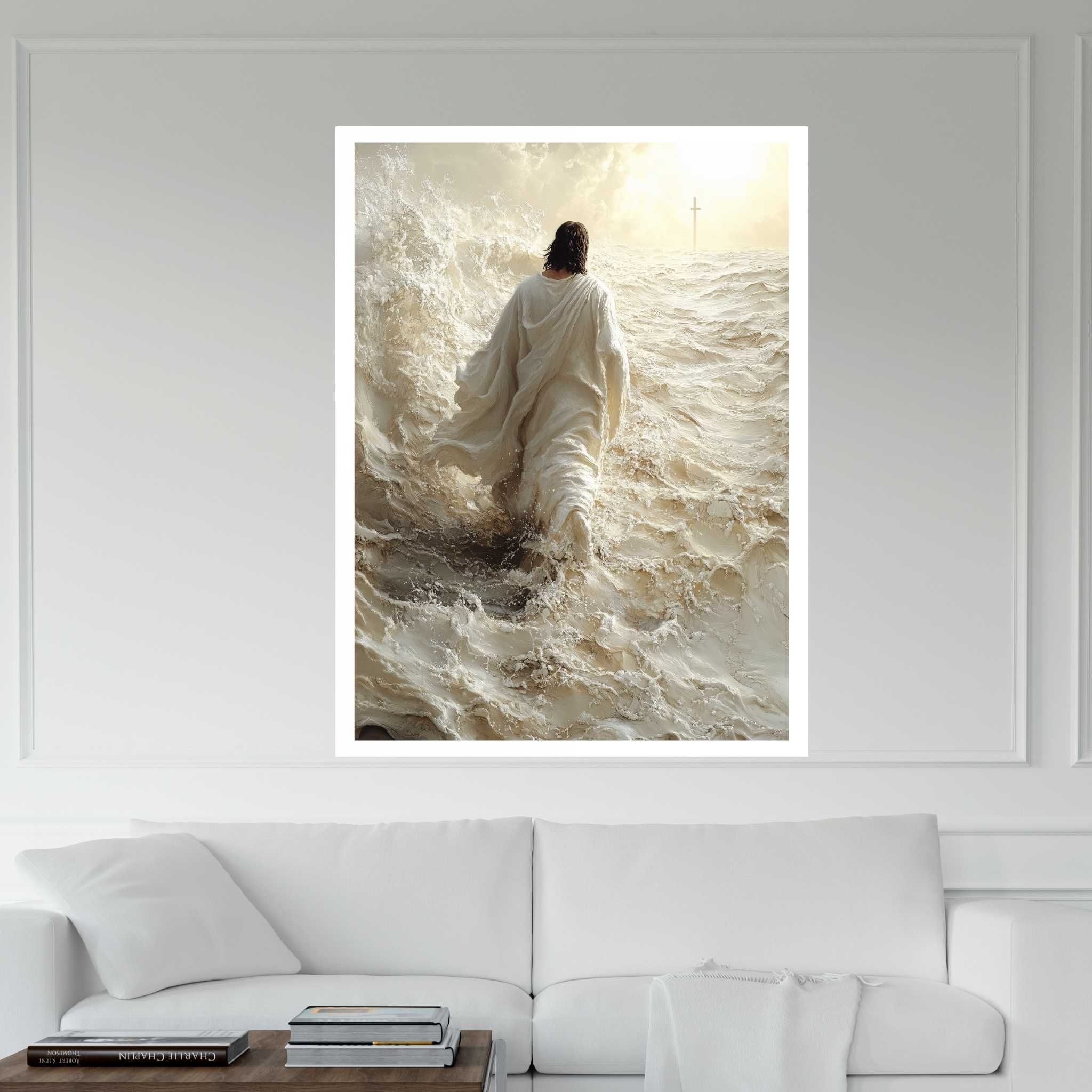 Jesus Walks on Water Christ and Cross Canvas Wall Art