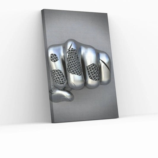 3D Effect Fist Wall Canvas, Metalic Silver Effect Hand Metallic Canvas - Y Canvas