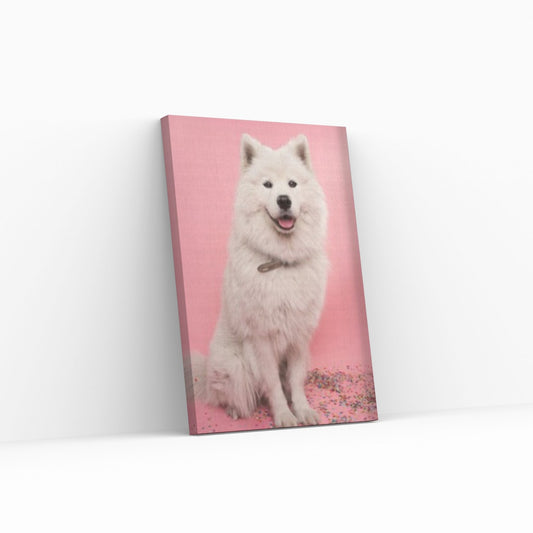 White Long Coat Dog Canvas Print Wall Art Fanny Retro Vintage Art - Y Canvas