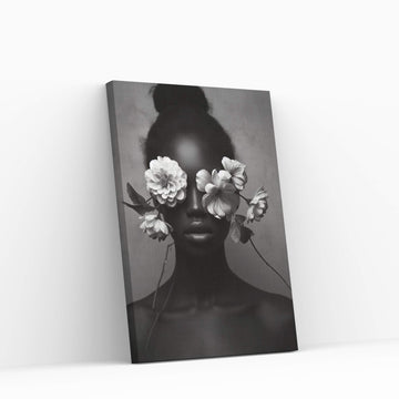 African Black Woman Canvas Flower Portrait Canvas Wall Art - Y Canvas