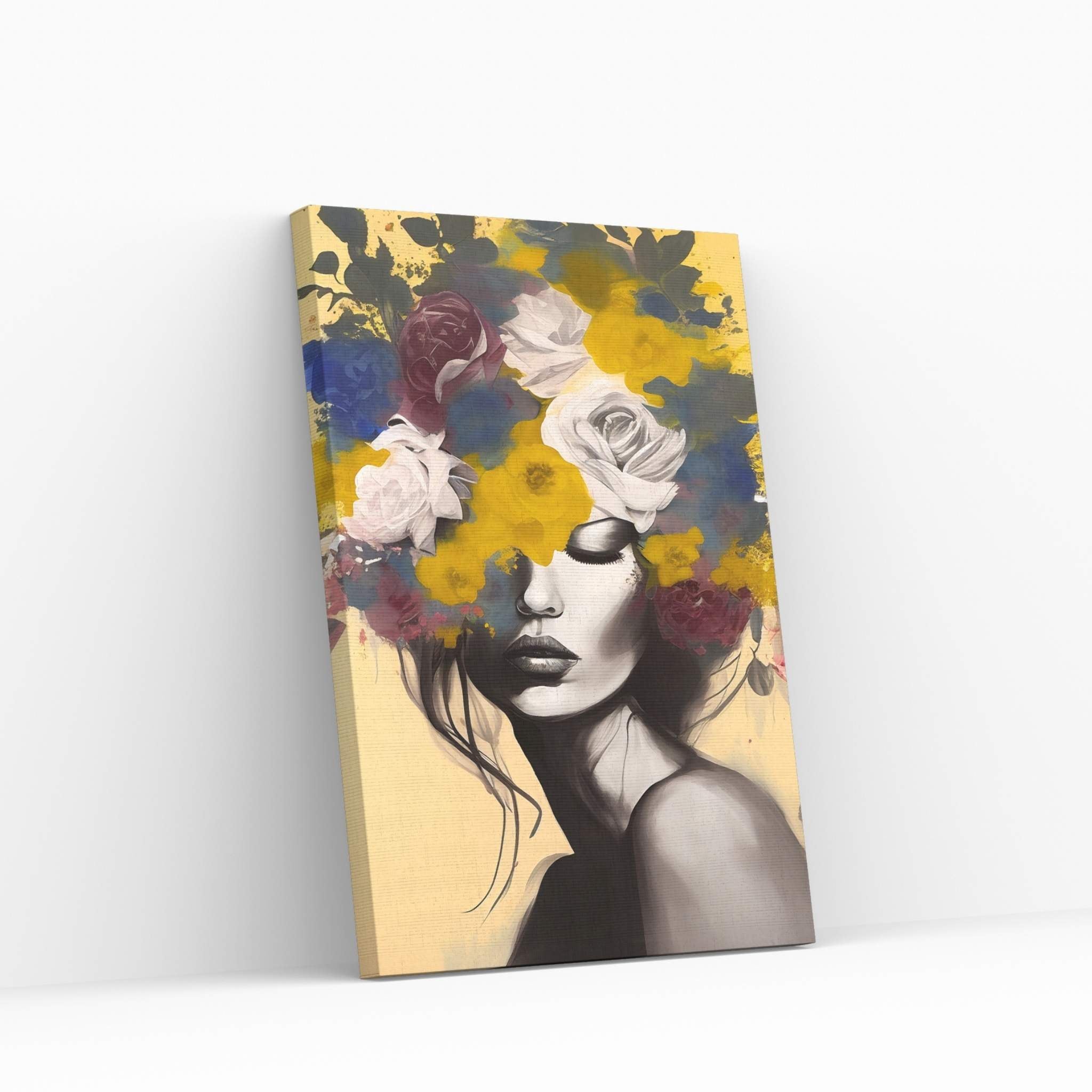 Woman Portrait Flower Head Canvas Wall Art - Y Canvas