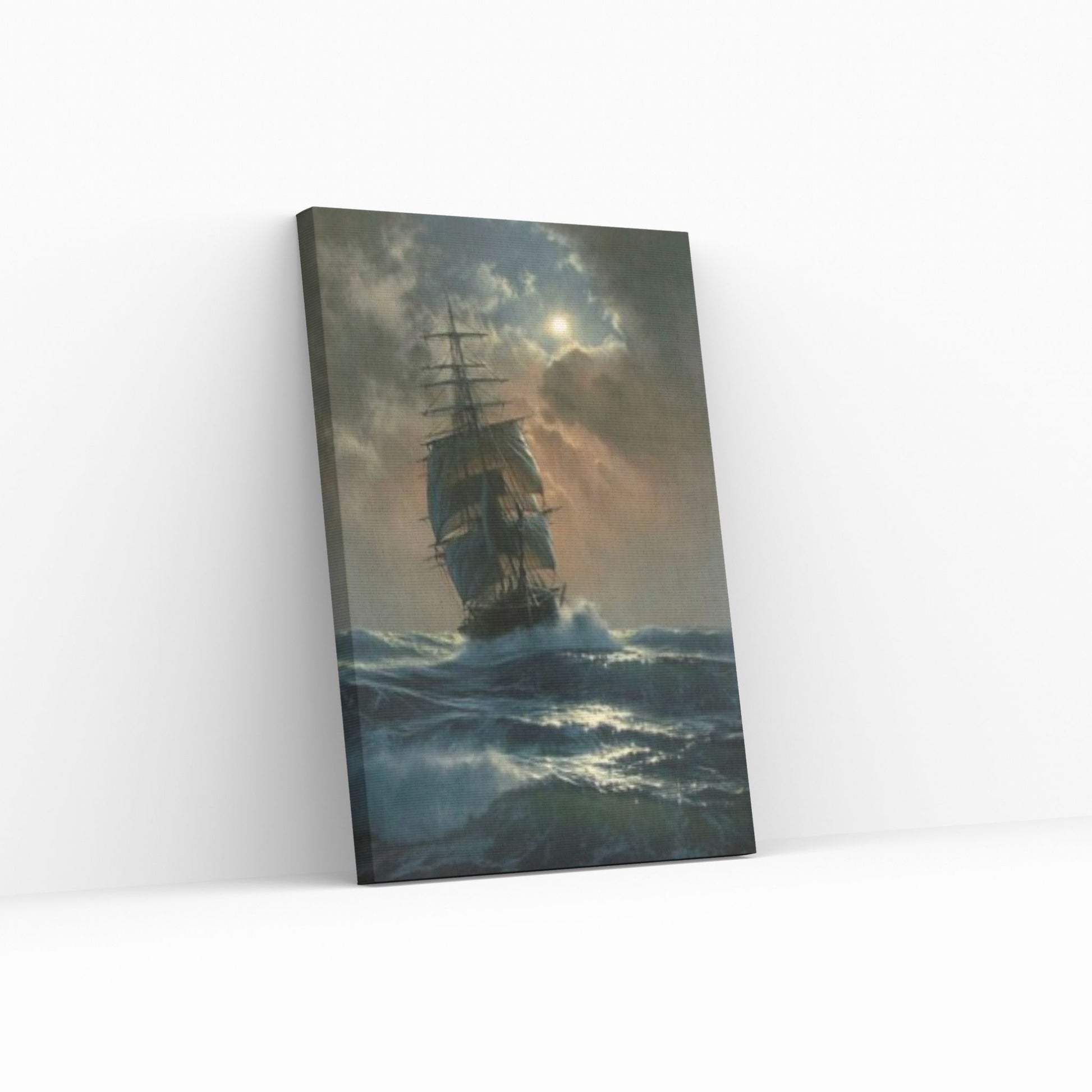 Large Dark Sea Pirates Ship Canvas Wall Art, Pirates Canvas Wall Print, Corsair on Sea Wall Hangings - Y Canvas