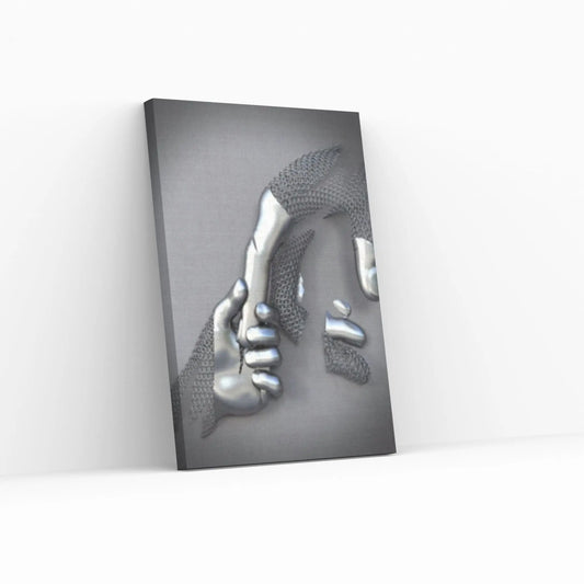 Large 3D Effect Metalic Silver Effect Hand Love Metallic Canvas - Y Canvas