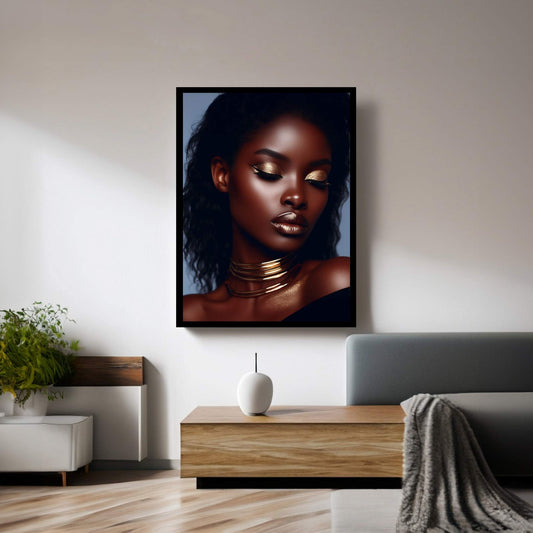 African Black Woman Gold Make-up Canvas Portrait Canvas Wall Art - Y Canvas