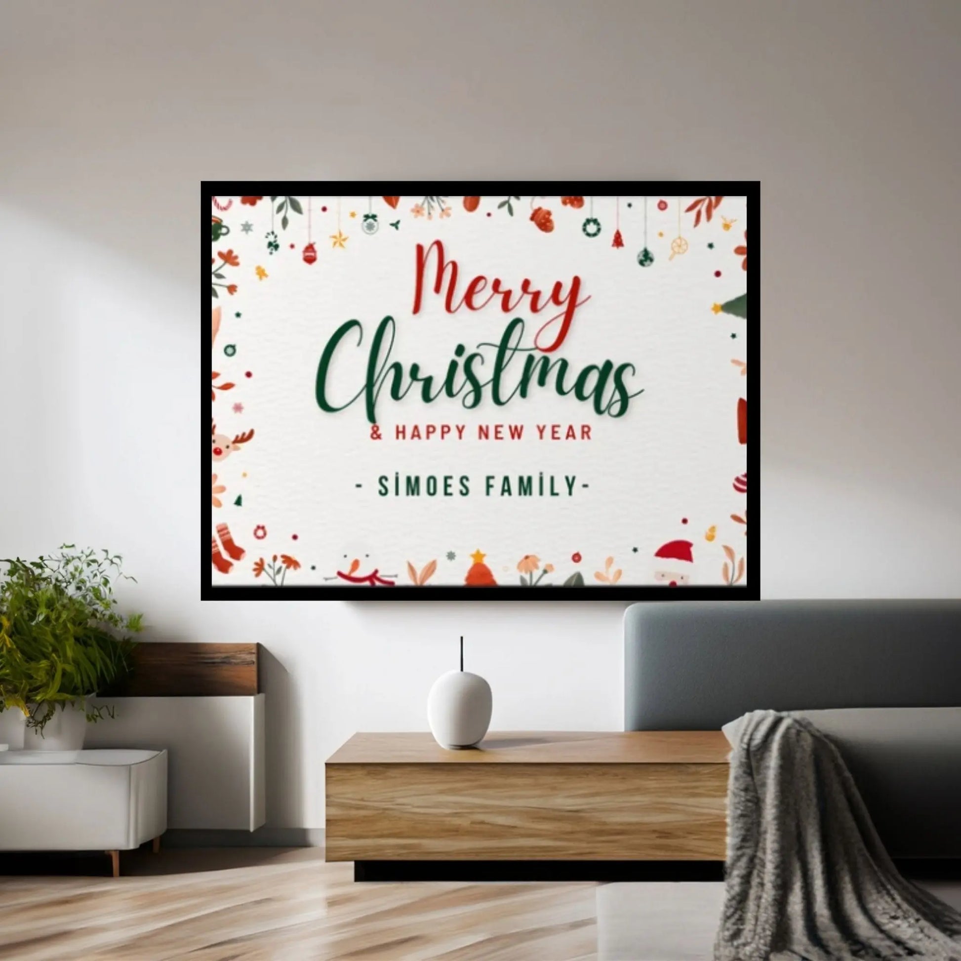 Christmas Decor Sign Personalized Custom Family Welcome Home Holiday Wall Art Canvas Print Decorations Name Sign Modern Farmhouse Wall Decor - Y Canvas