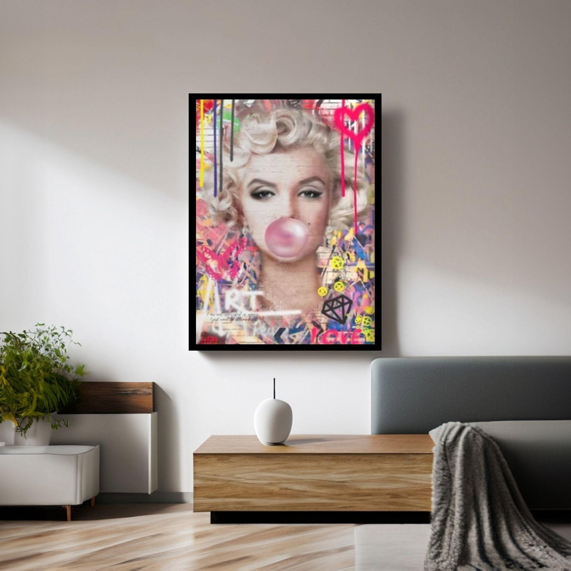 Marilyn Monroe Wall Art Canvas, Monroe Pink Bubble Gum Art Poster, Printed Picture Wall Art Decoration - Y Canvas