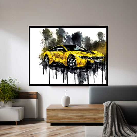 Car 2017 BMW i8 Frozen Yellow Edition Canvas Wall Art - Y Canvas