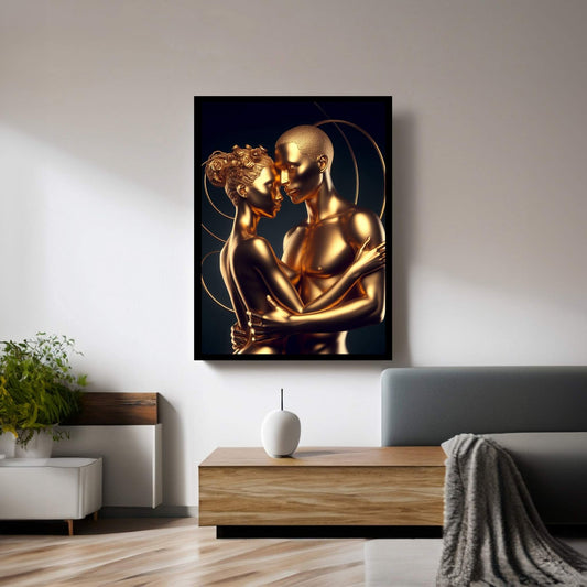 Metalic Gold Love Couple Canvas Wall Art - Y Canvas