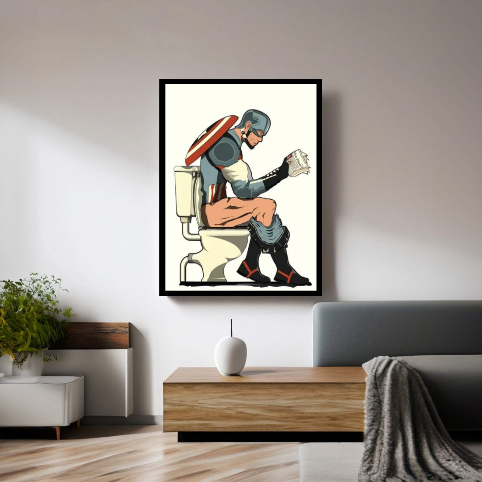 Captain America On The Toilet Canvas Wall Art - Y Canvas