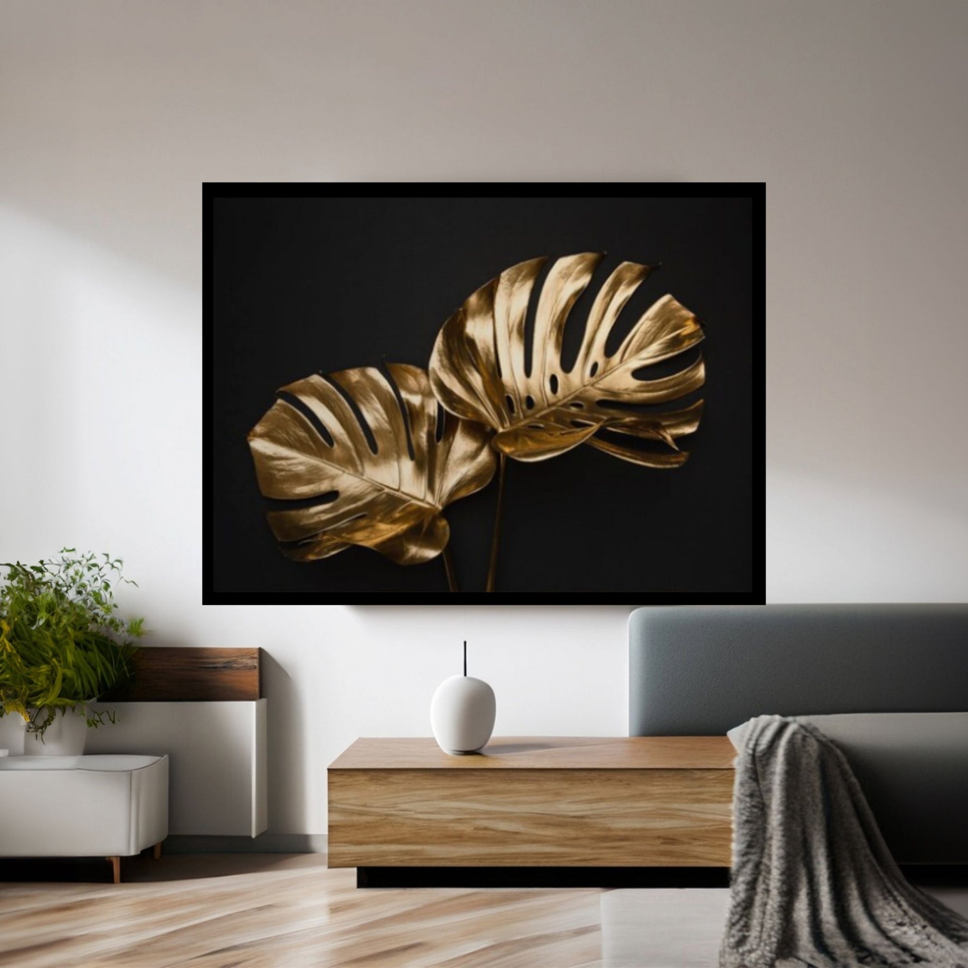 Abstract Gold Leaf Landscape, Oil Painting on Canvas Gold Foil Texture Acrylic Canvas Wall Art - Y Canvas