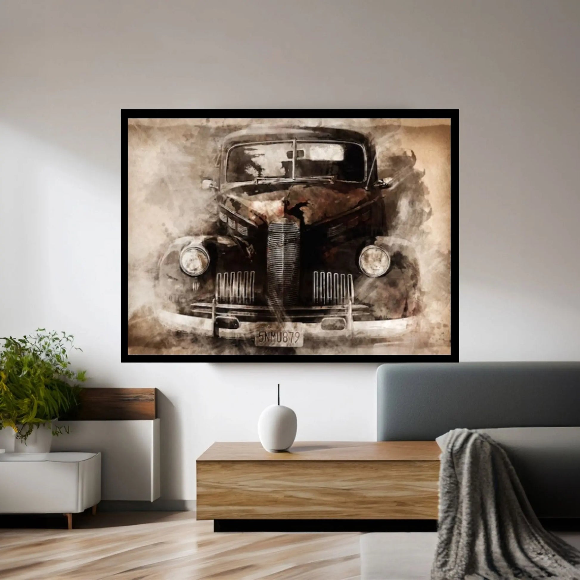 Black Classic Car Drawing Effect Canvas Art, Luxury Cars with Drawing Effect, Nostalgic Car Wall Decor - Y Canvas