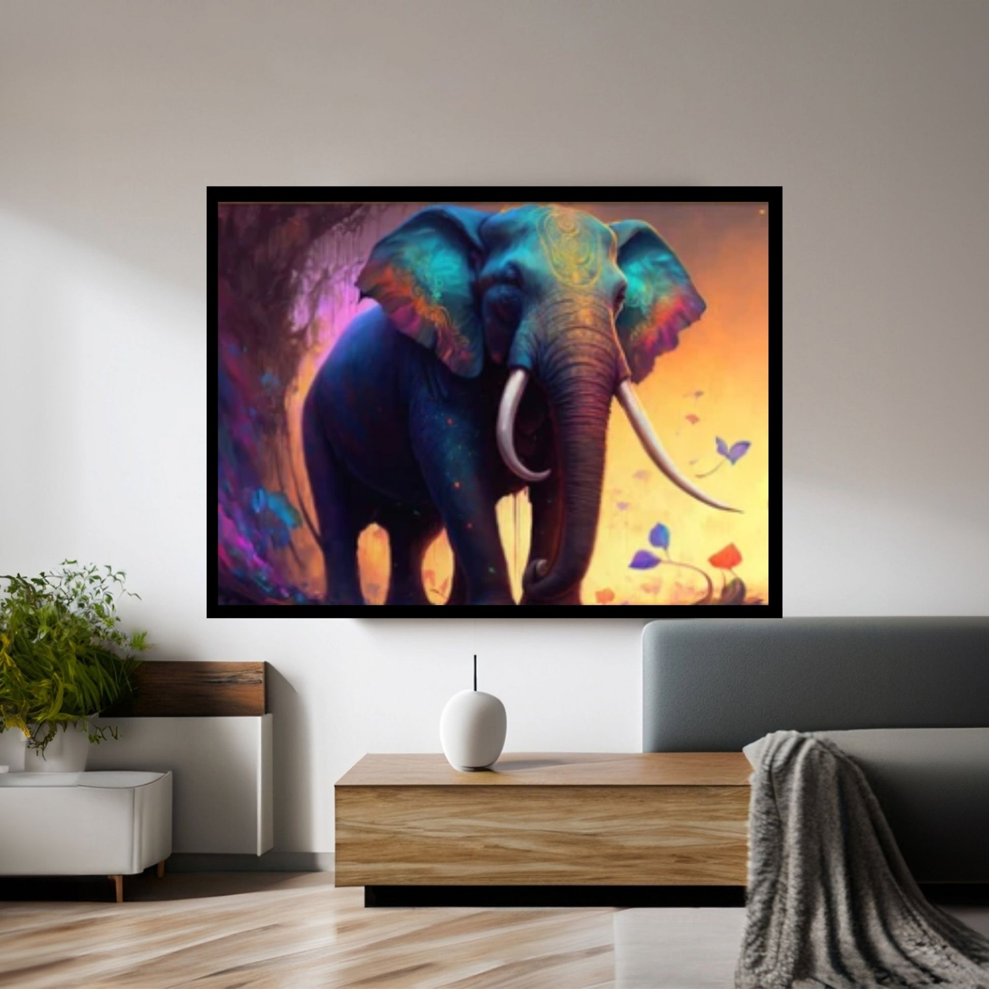 Abstract Animal Elephant Canvas Wall Art, Geometric Pop Art Portrait Illustration - Y Canvas