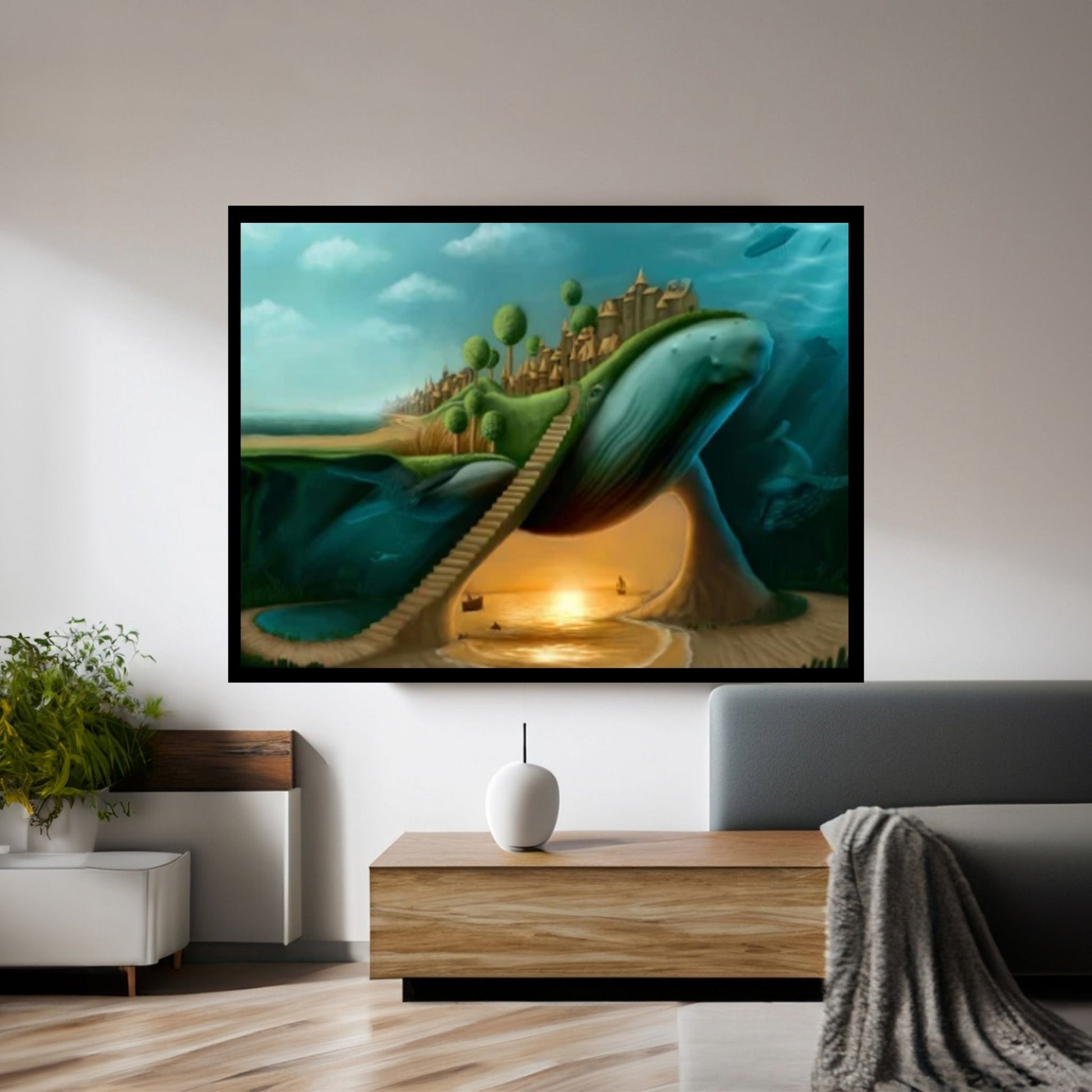 Surrealism Artwork, Framed Surreal Canvas, Abstract Scenery - Y Canvas