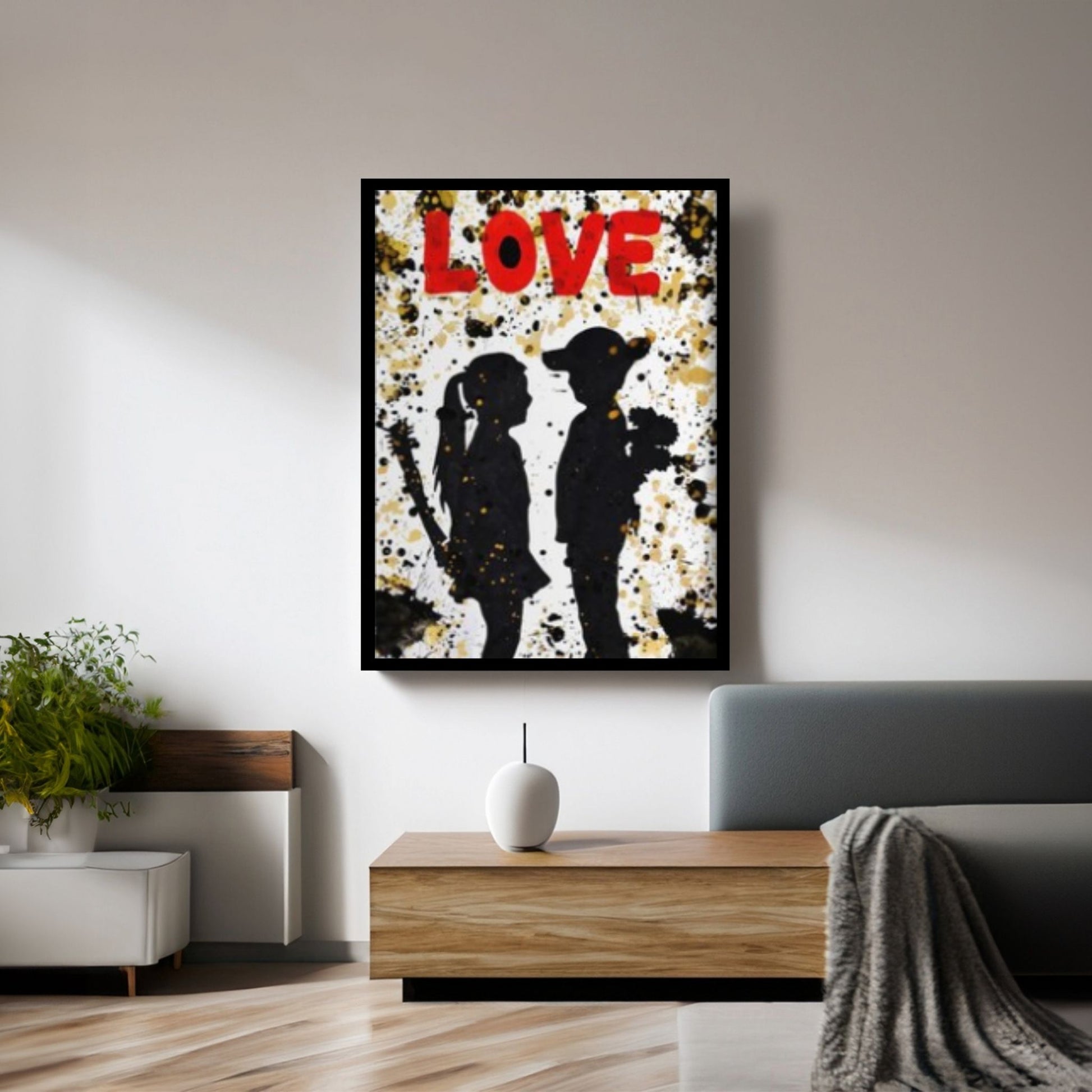 Love Canvas Painting, Love Graffiti, Office Decor Wall Art, Floating Frame Option - Y Canvas