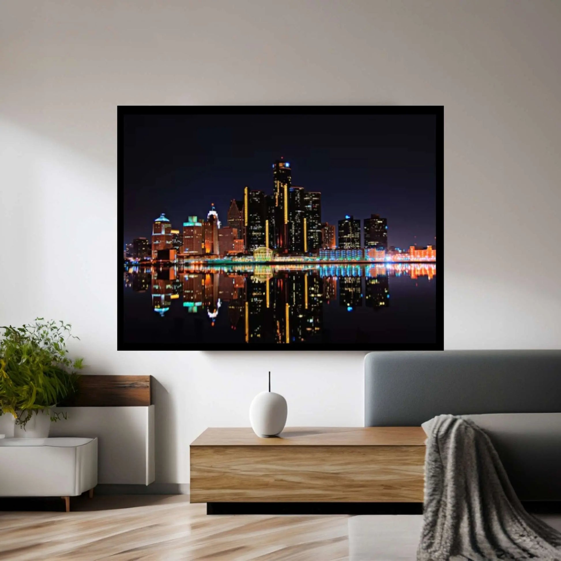 Detroit Skyline at Night Canvas Wall Art Design Poster Canvas Wall Art - Y Canvas