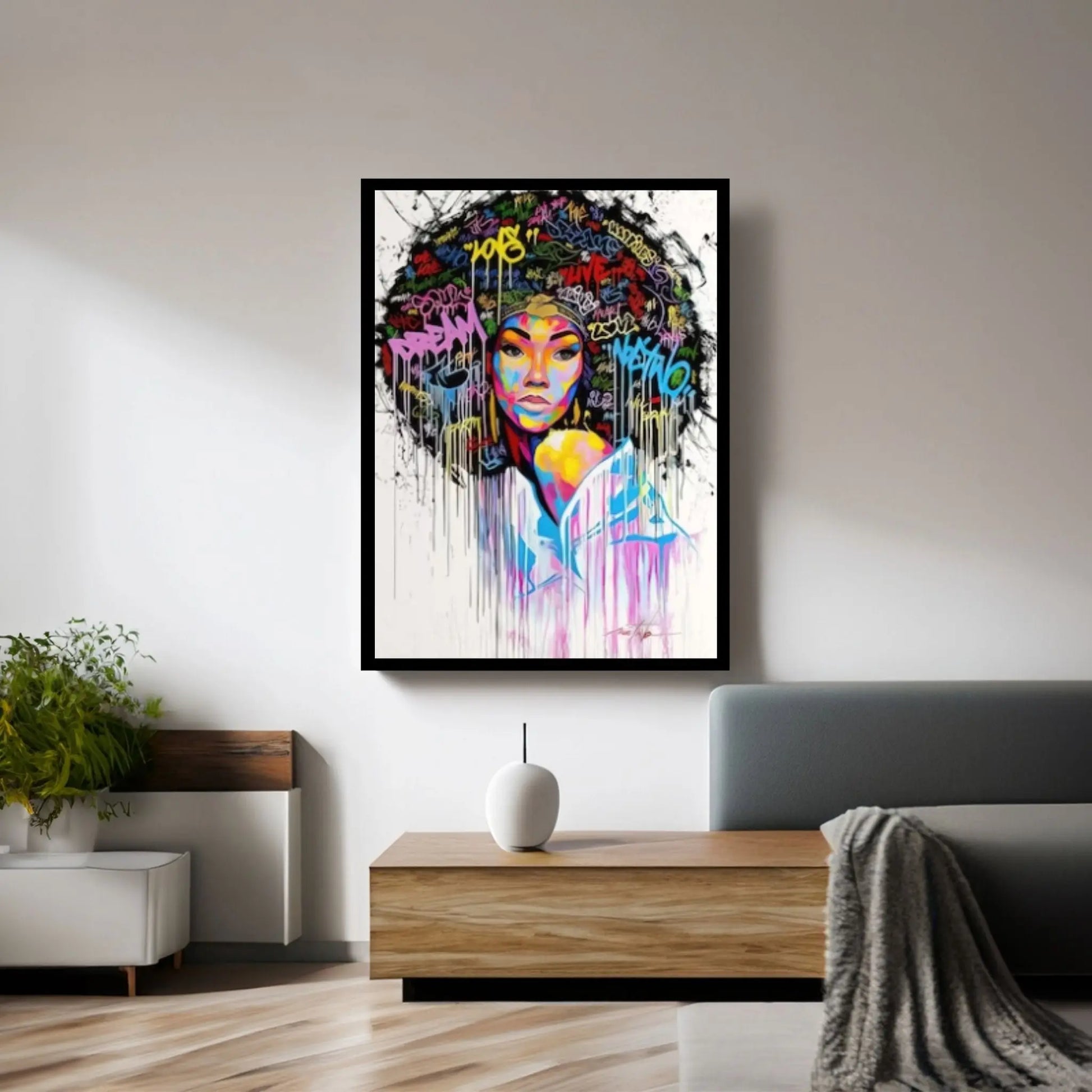 Banksy Poster, Colourful Canvas, Banksy Graffiti Art Print, African Woman Graffiti Wall Art, Famous Mural Quote Canvas Wall Art - Y Canvas