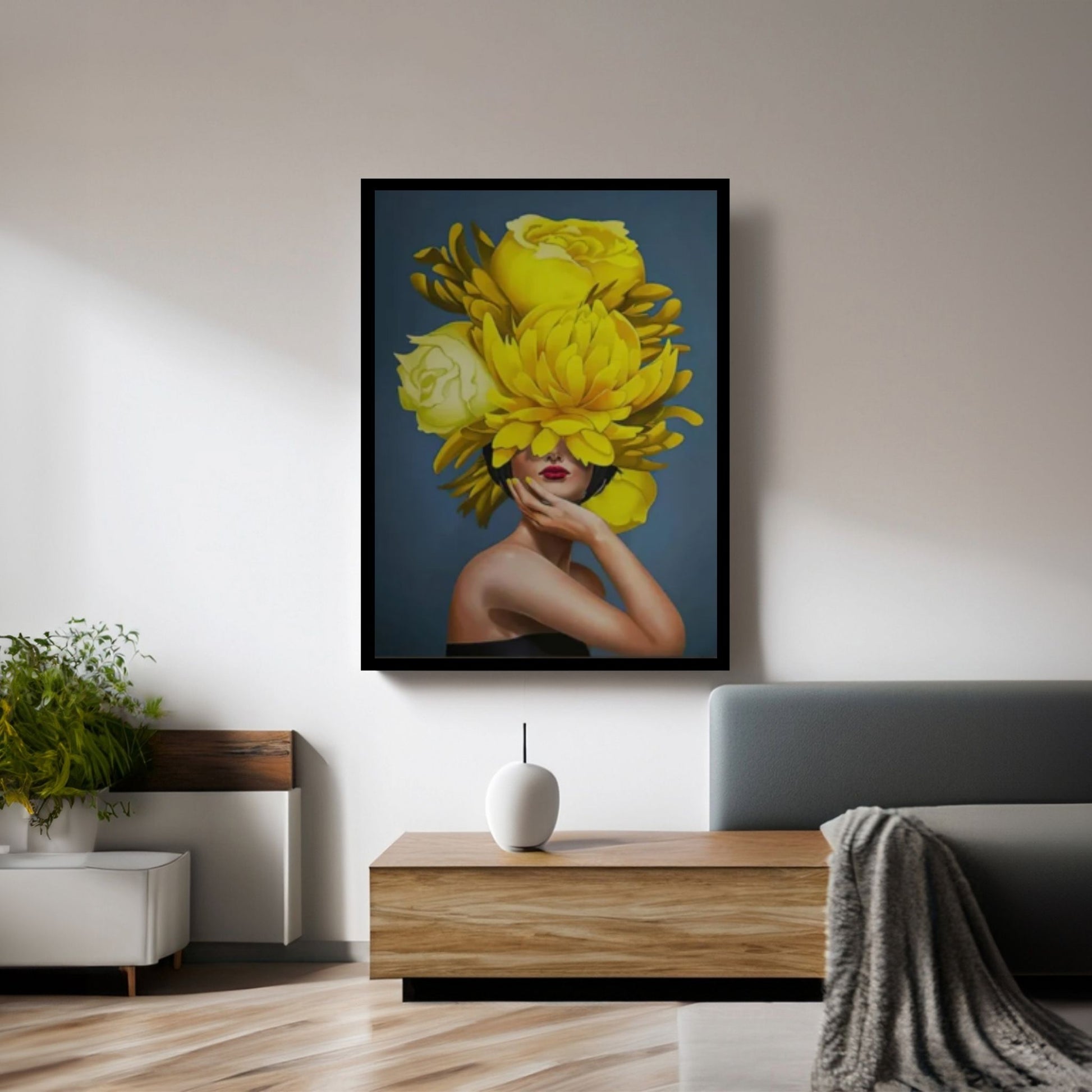 Yellow Floral Woman Canvas Art - Y Canvas