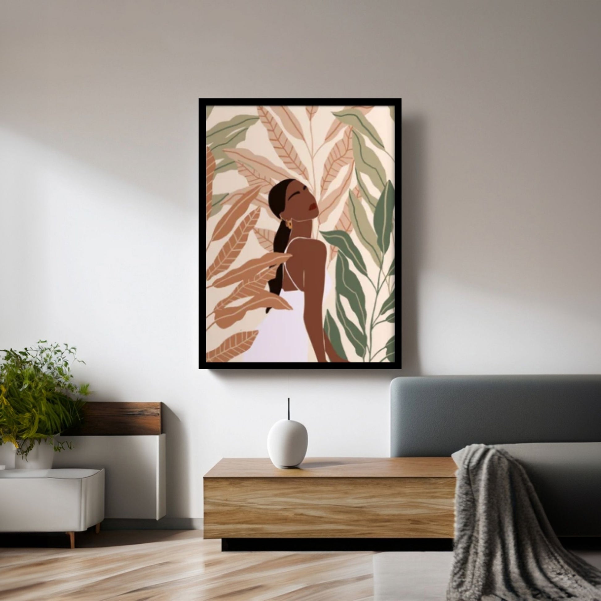 Beautiful Abstract Afro American woman in Fashion, African Art Wall Decor - Y Canvas