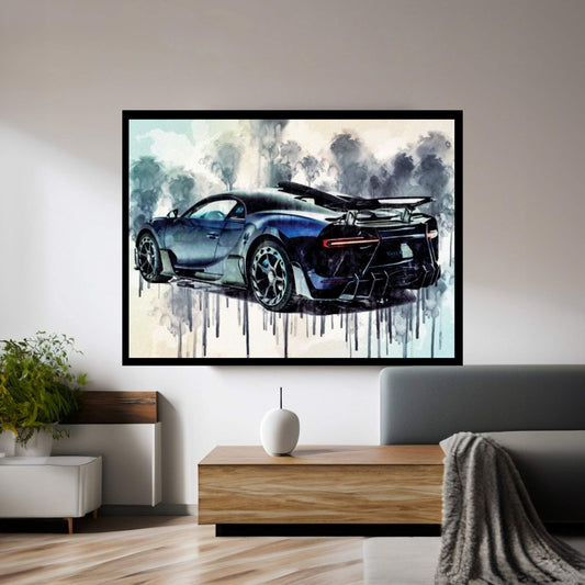 Bugatti Chiron Centuria Mansory Rear View Blue Hypercar Canvas Wall Art - Y Canvas