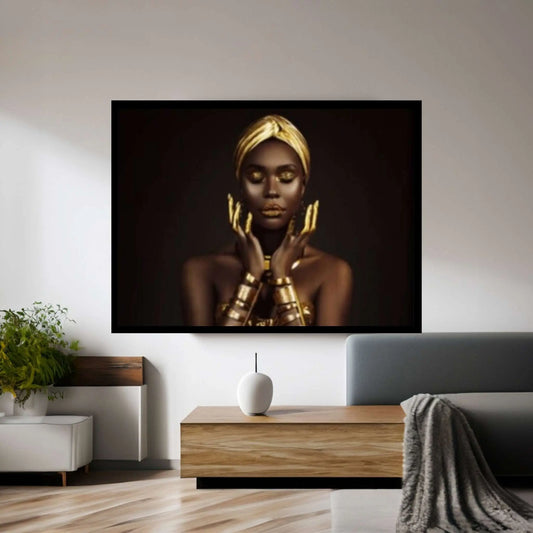 Gold African Woman, Praying Woman, African Wall Art, Gold Print, Gold Lip Woman Canvas - Y Canvas