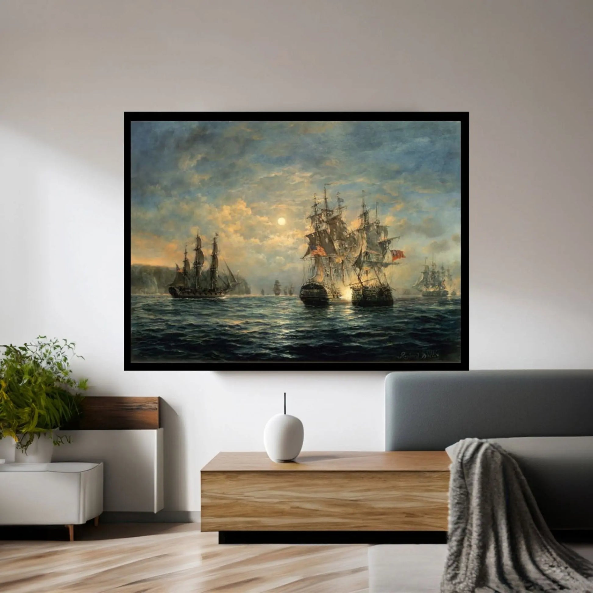 Engagement Between the "Bonhomme Richard" and the "Serapis" off Flamborough Head, 1779 Canvas Wall Art - Y Canvas