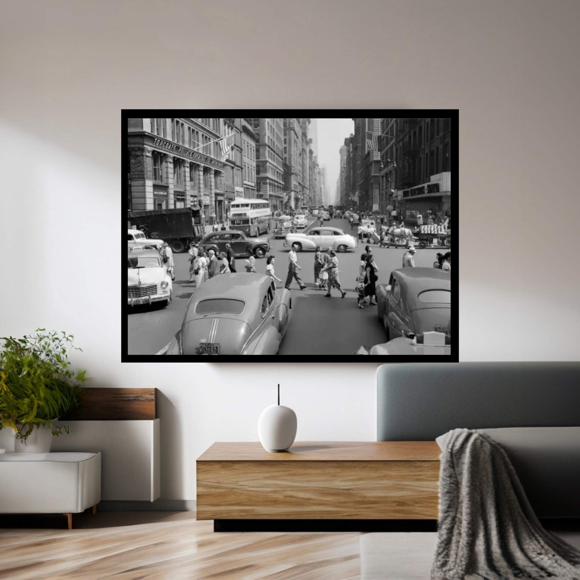 1940s-1950s Street Scene Crowds Traffic Intersection Fifth Avenue & 14th Street Manhattan NY New York City Canvas Wall Art - Y Canvas